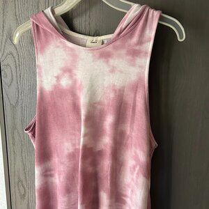 Pink and White sporty dress with hood, size L